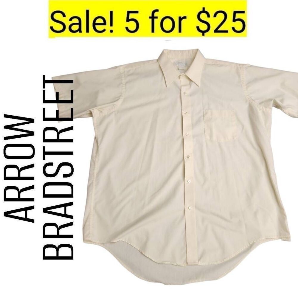 Arrow Bradstreet Cream Neutral Cotton Blend Button Down Shirt on Sale 5 for $25